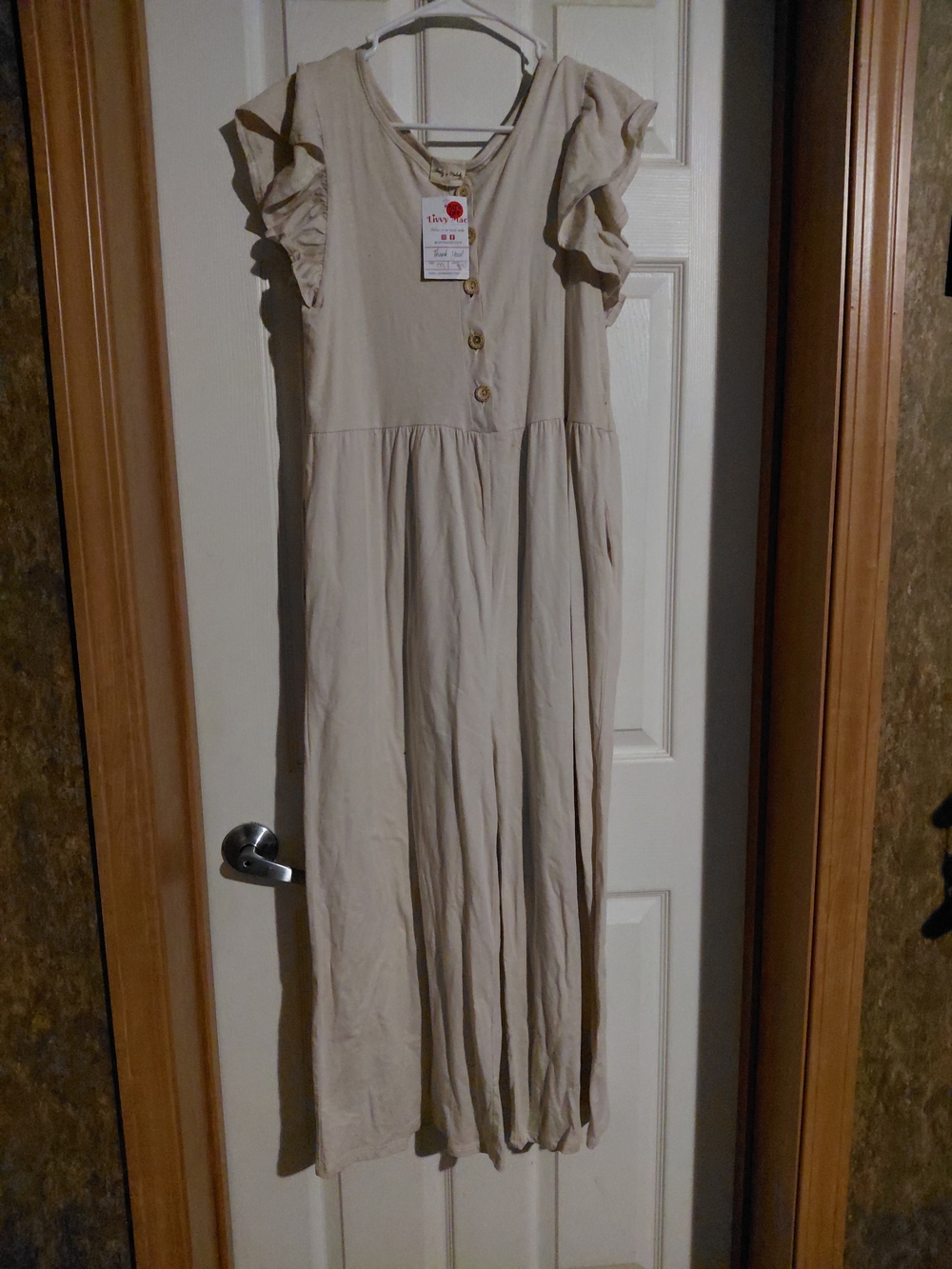 Lovely Melody Beige Ruffle Sleeve Jumpsuit Romper
